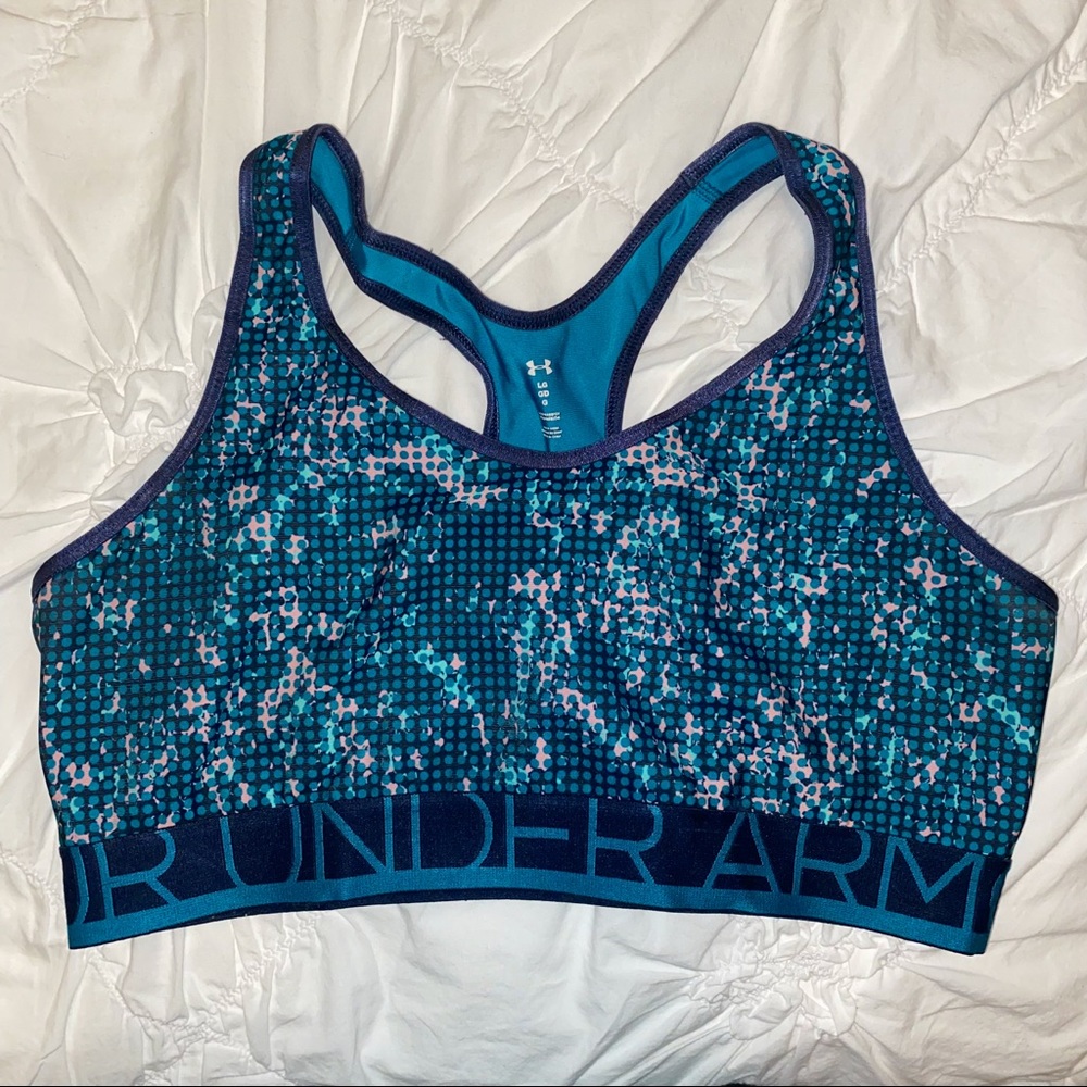 DONATED Women's Under Armour Teal/Pink Dot Pattern Sports Bra Size Large